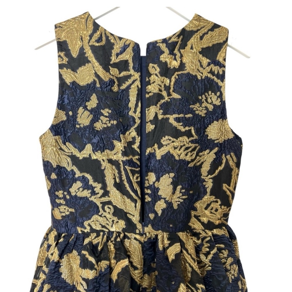 NEW NWT Mac Duggal Cocktail Dress Gown Blue Gold Brocade Size 10 Ruffle - Picture 6 of 15
